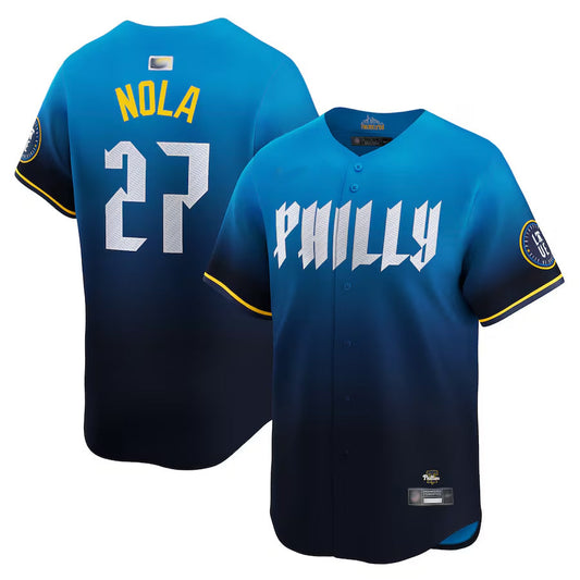 P.Phillies #27 Aaron Nola Player Navy Limited City Connect Baseball Jerseys