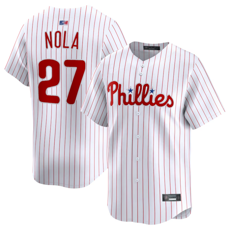 P.Phillies #27 Aaron Nola Player White Home Limited Baseball Jerseys