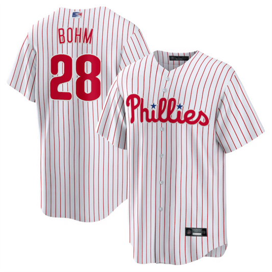 P.Phillies #28 Alec Bohm Player White Replica Baseball Jerseys