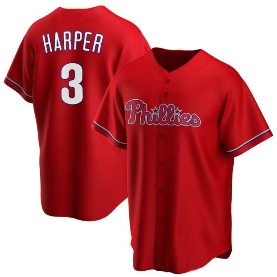P.Phillies #3 Bryce Harper Player Replica Red Baseball Jerseys