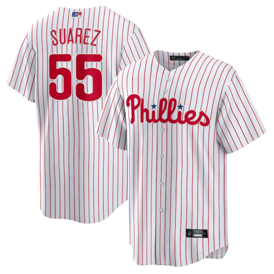 P.Phillies #55 Ranger Su����rez Player White Home Replica Baseball Jerseys
