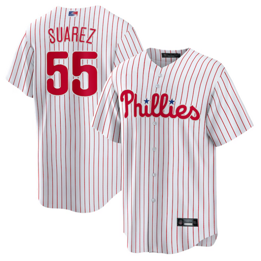 P.Phillies #55 Ranger Su����rez Player White Home Replica Baseball Jerseys