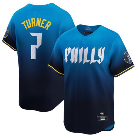 P.Phillies #7 Trea Turner Player Blue City Connect Limited Stitched Baseball Jerseys