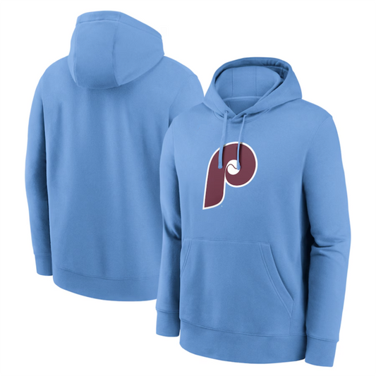 P.Phillies Player Light Blue Cooperstown Collection Logo Pullover Hoodie Baseball Jerseys