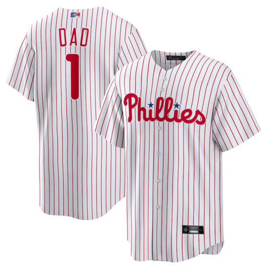 P.Phillies White #1 Dad Player Home Replica Baseball Jerseys