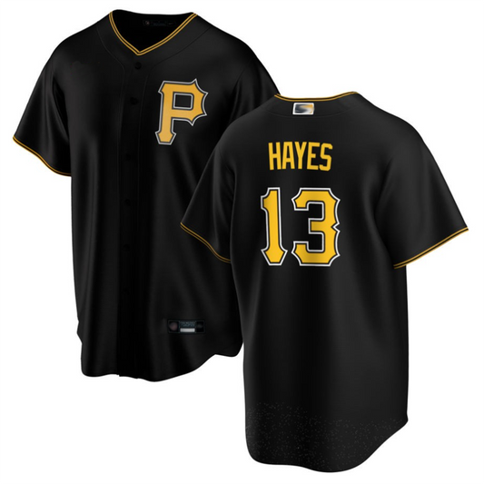 P.Pirates #13 Ke'Bryan Hayes Player Black Home Replica Baseball Jerseys