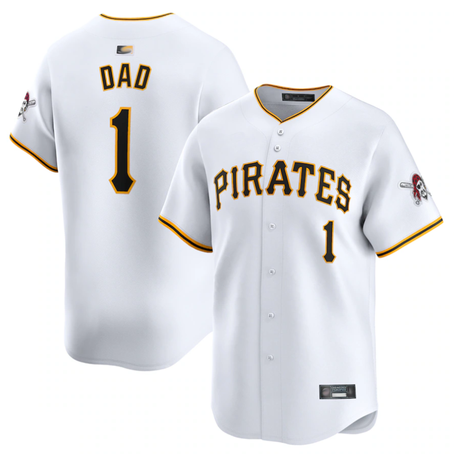 P.Pirates #1 Dad Player White Home Limited Baseball Jerseys