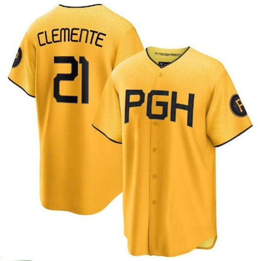 P.Pirates #21 Roberto Clemente Player Cooperstown Collection Replica Black Baseball Jerseys