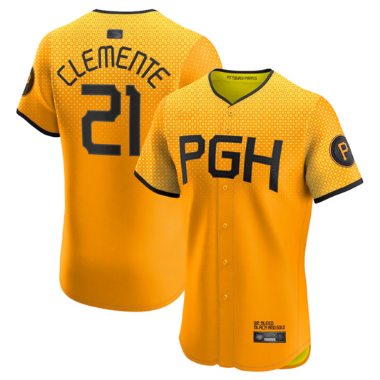 P.Pirates #21 Roberto Clemente Player Gold City Connect Elite Baseball Jerseys