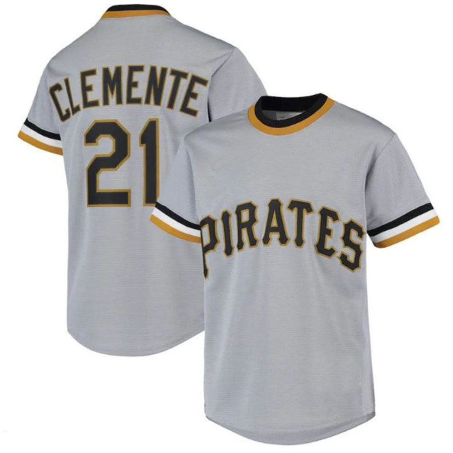 P.Pirates #21 Roberto Clemente Player Gray Road Cooperstown Collection Baseball Jerseys