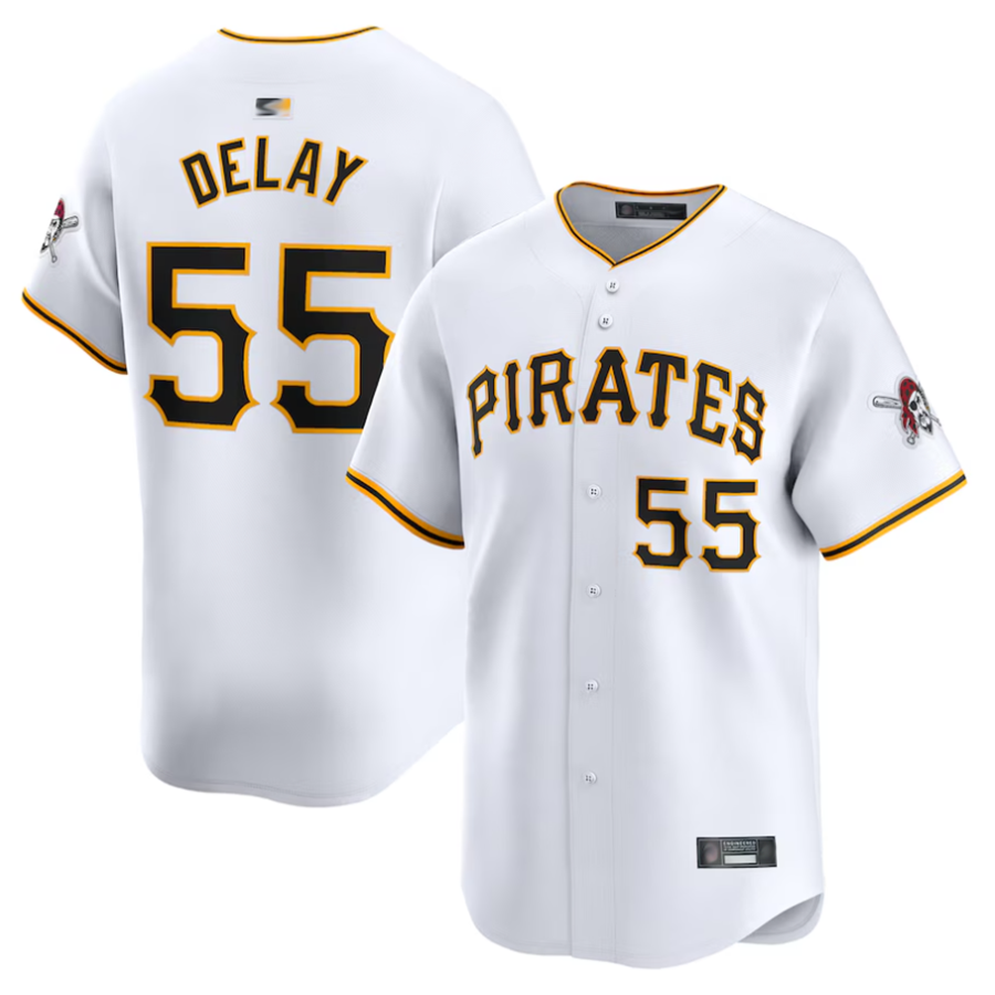 P.Pirates #55 Jason Delay Player White Home Limited Baseball Jerseys