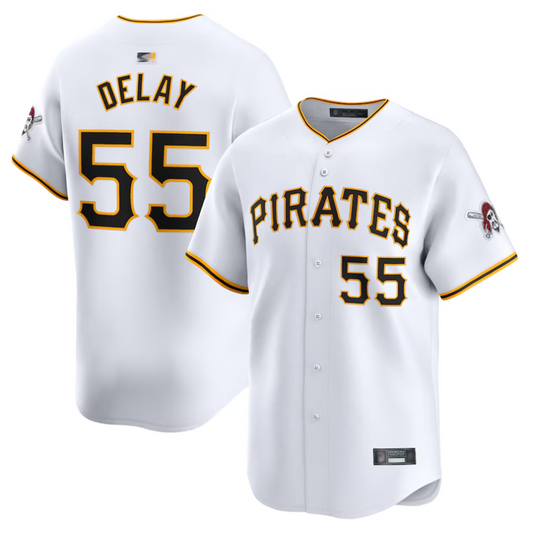 P.Pirates #55 Jason Delay Player White Home Limited Baseball Jerseys
