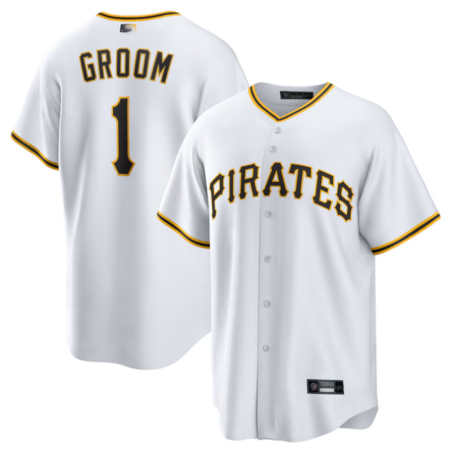 P.Pirates White #1 Groom Player Home Replica Baseball Jerseys