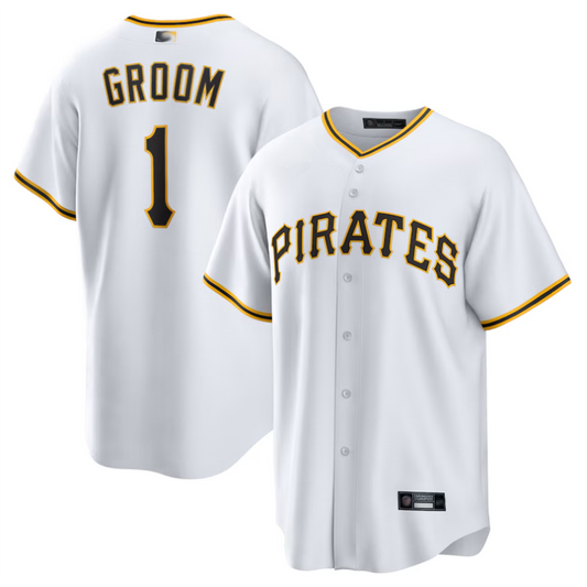 P.Pirates White #1 Groom Player Home Replica Baseball Jerseys