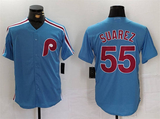 P.Phillies #55 Ranger Su����rez Player Game Jersey Blue Cool Base Stitched Baseball Jerseys