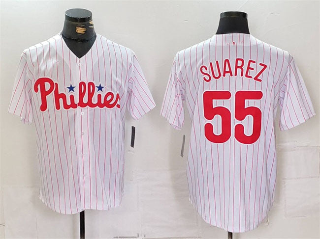 P.Phillies #55 Ranger Su����rez Player Game Jersey White Cool Base Stitched Baseball Jerseys