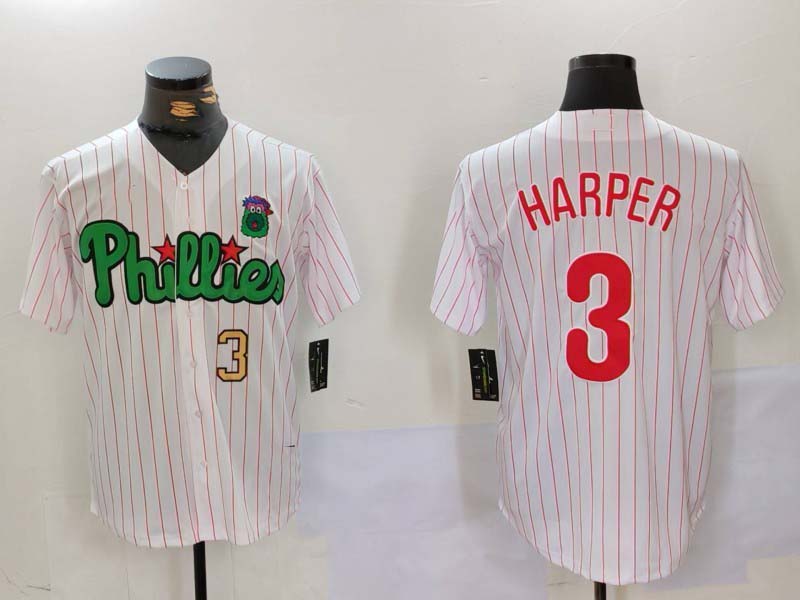 P.Phillies #3 Bryce Harper White Green Player Jersey Cool Base Stitched Baseball Jerseys