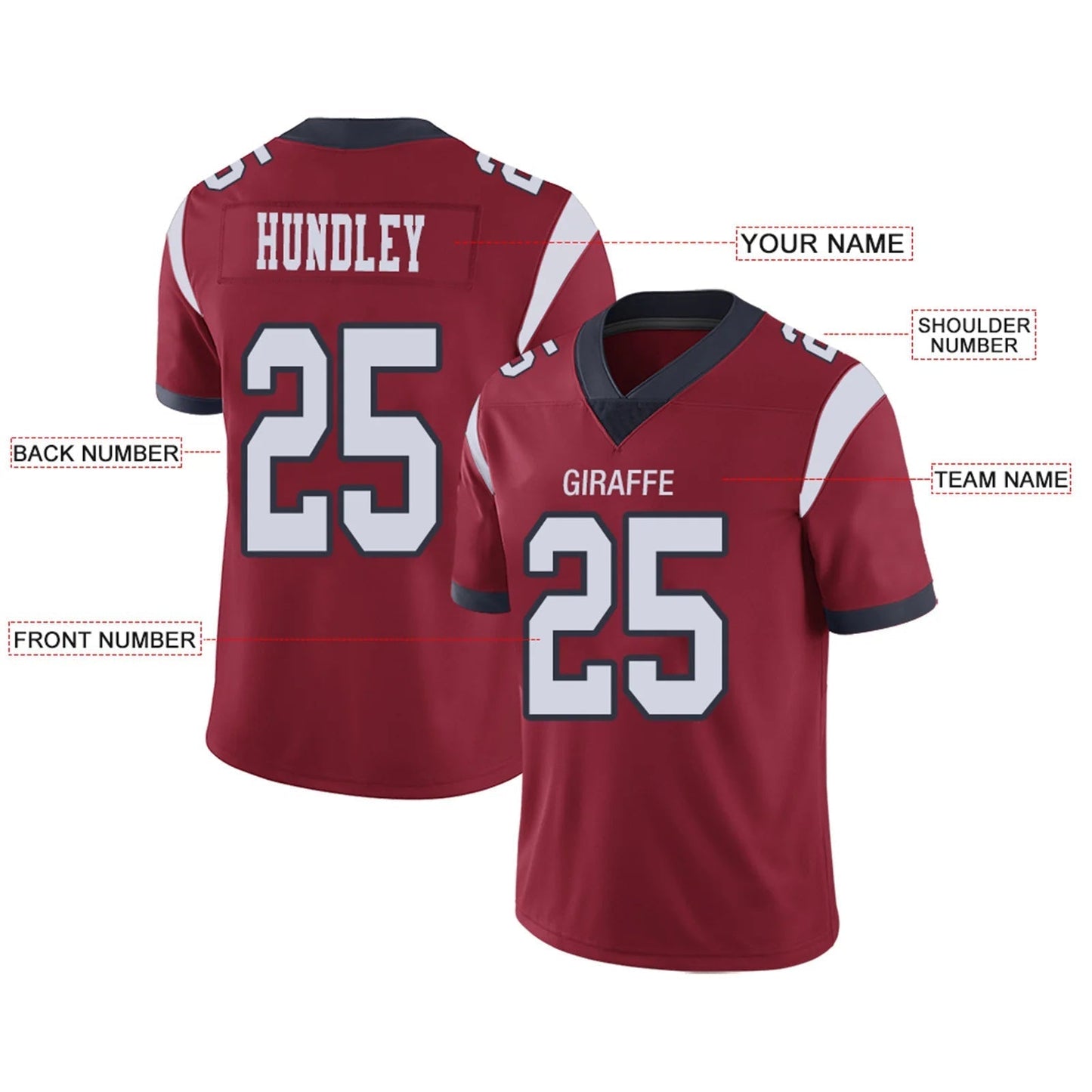 Custom H.Texans Red Personalized Design Football Jerseys