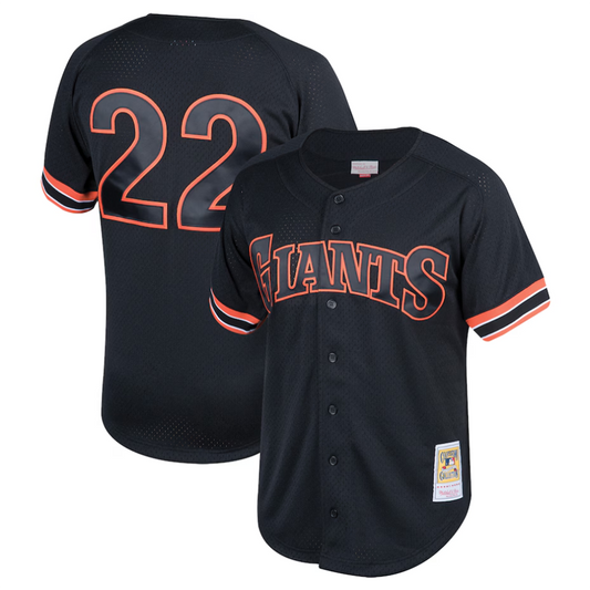 S.Francisco Giants #22 Will Clark Player Mitchell & Ness Black Cooperstown Collection Mesh Batting Practice Button-Up Baseball Jerseys