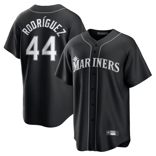 S.Mariners #44 Julio Rodr：aguez Player Black Lights Out Replica Baseball Jerseys