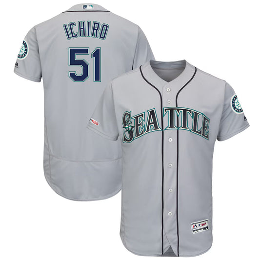 S.Mariners #51 Ichiro Suzuki Player Gray Road Flex Base Baseball Jerseys