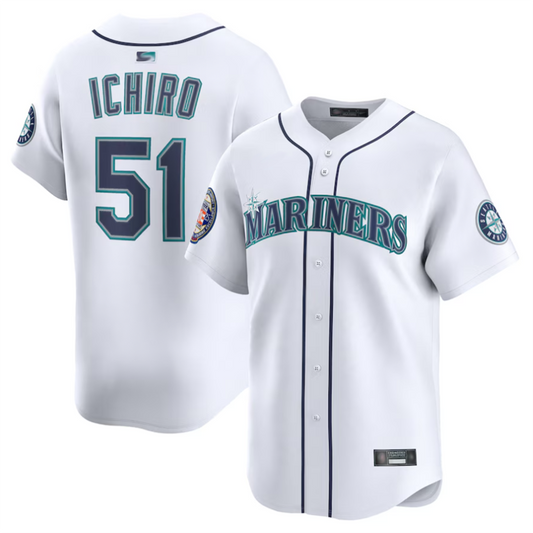 S.Mariners #51 Ichiro Suzuki Player White National Baseball Hall of Fame Home Limited Baseball Jerseys