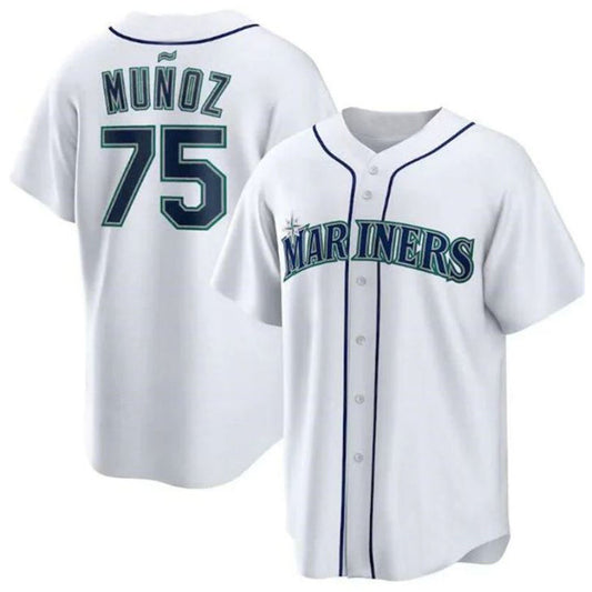 S.Mariners #75 Andr��|s Mu?oz Player White Home Replica Baseball Jerseys