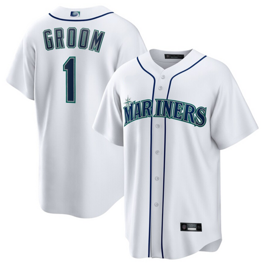 S.Mariners White #1 Groom Player Home Replica Baseball Jerseys