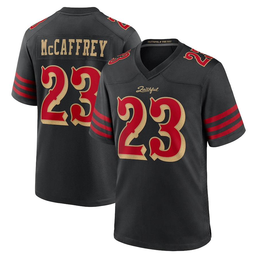 SF.49ers #23 Christian McCaffrey Player Rivalries Collection Black Game Football Jerseys