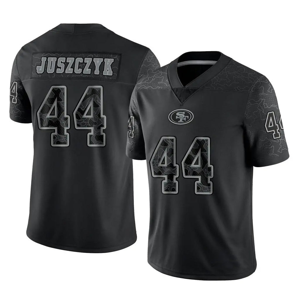 SF.49ers #44 Kyle Juszczyk Player Scarlet Black RFLCTV Limited Football Jerseys