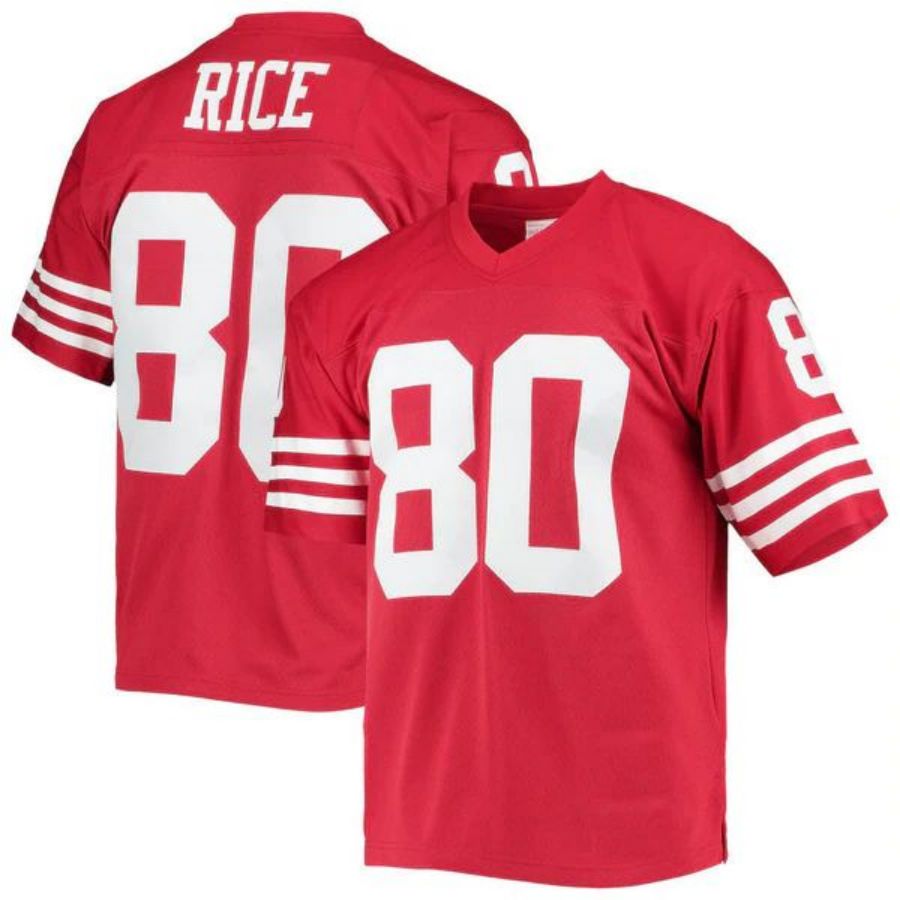 SF.49ers #80 Jerry Rice Player Mitchell & Ness Scarlet Legacy Replica Football Jerseys