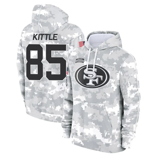SF.49ers #85 George Kittle Player Arctic Camo Salute to Service Hoodies Football Jerseys