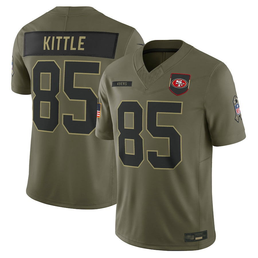 SF.49ers #85 George Kittle Player Olive Salute to Service Limited Football Jerseys