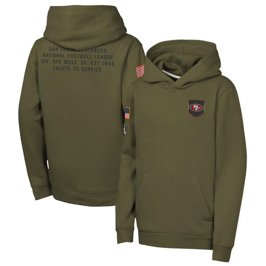 SF.49ers Player Olive Salute to Service Club Fleece Hoodie Football Jerseys