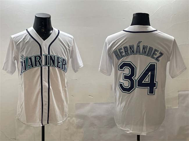 S.Mariners #34 F��|lix Hern����ndez Player White Cool Base Stitched Baseball Jerseys