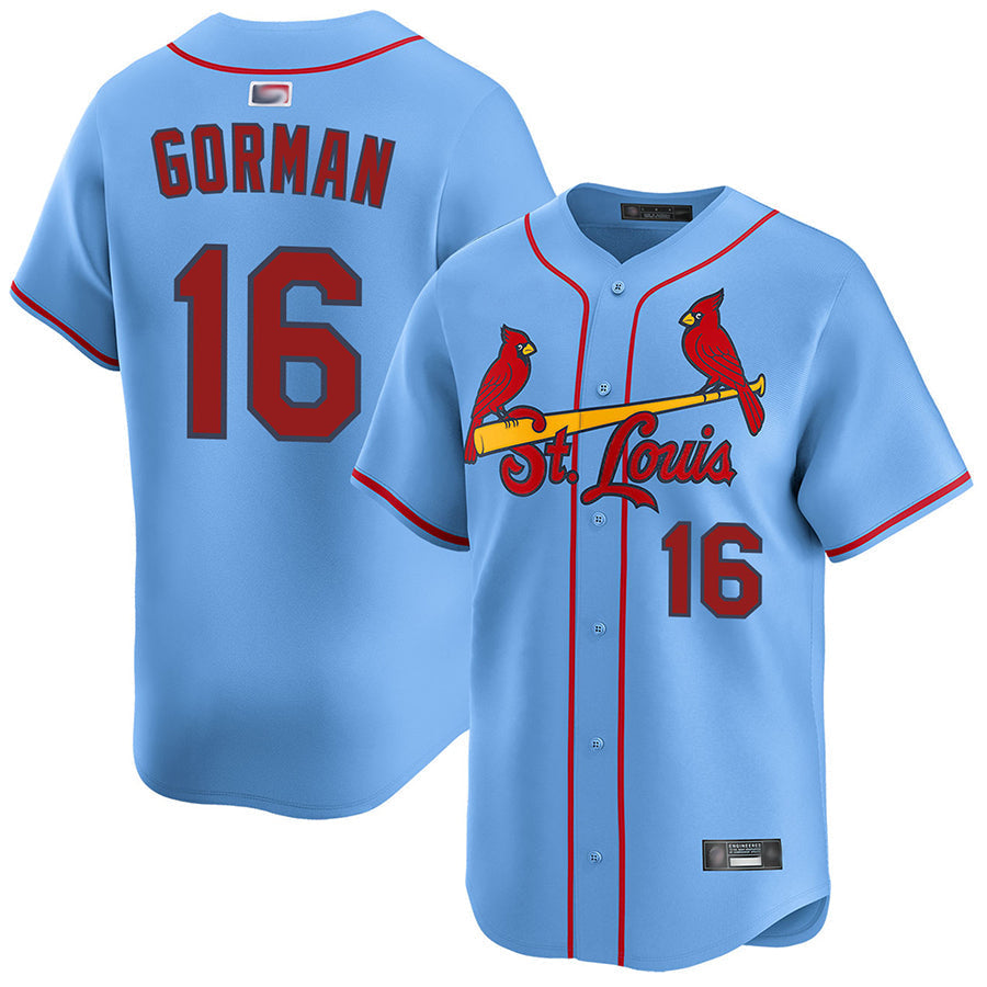 St.Louis Cardinals #16 Nolan Gorman Player Light Blue Limited Home Baseball Jerseys