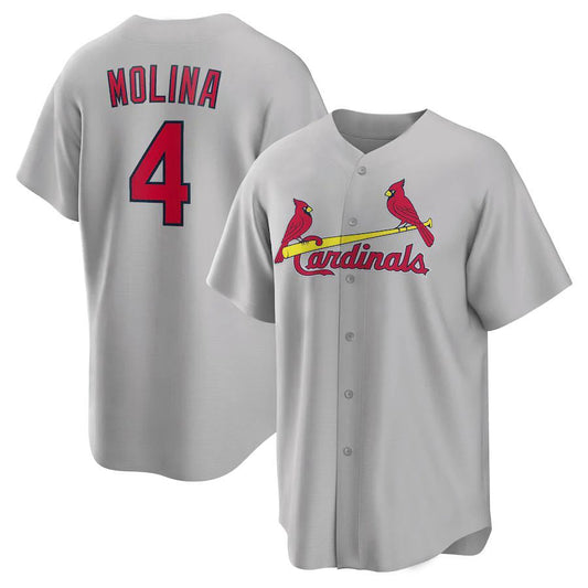 St.Louis Cardinals #4 Yadier Molina Player Gray Road Replica Baseball Jerseys