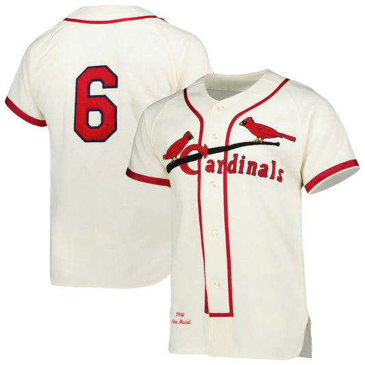St.Louis Cardinals #6 Stan Musial Player Mitchell & Ness Cream 1944 Cooperstown Collection Bsseball Jerseys