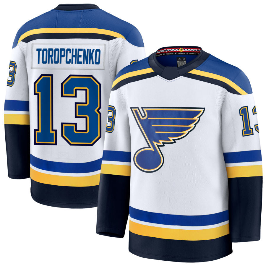 St. L.Blues #13 Alexey Toropchenko Player Fanatics Premium White Hockey Jerseys