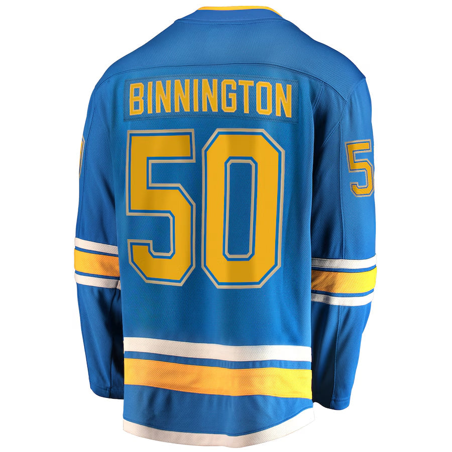 St. L.Blues #50 Jordan Binnington Player Fanatics Premier Breakaway Player Blue Hockey Jerseys
