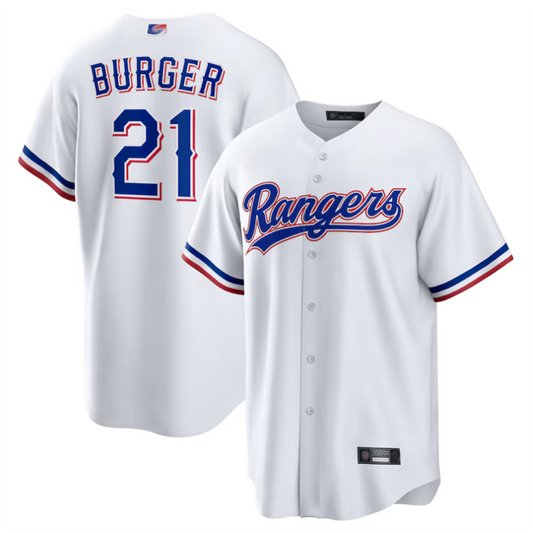T.Rangers #21 Jake Burger Player White Home Replica Baseball Jerseys