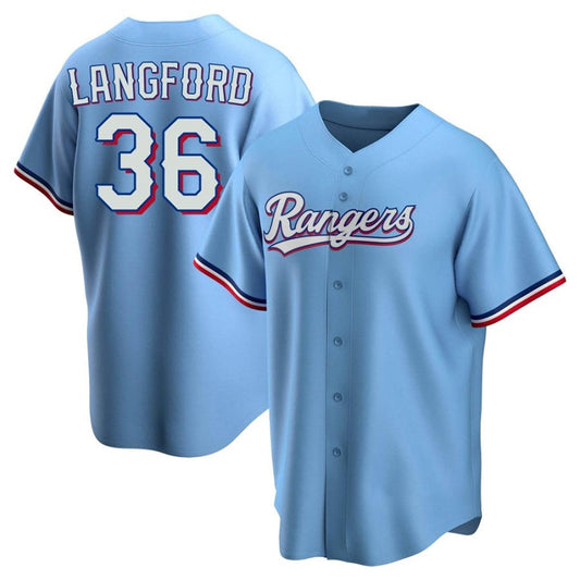T.Rangers #36 Wyatt Langford Player Light Blue Replica Baseball Jerseys