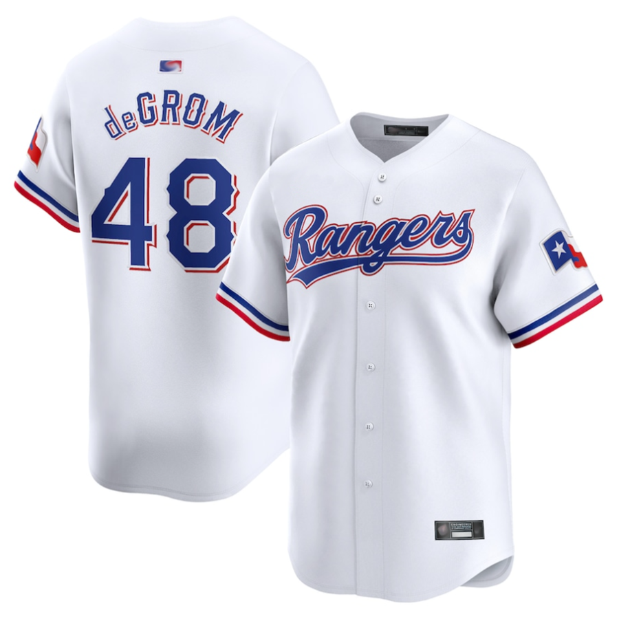 T.Rangers #48 Jacob deGrom Player White Home Limited Baseball Jerseys