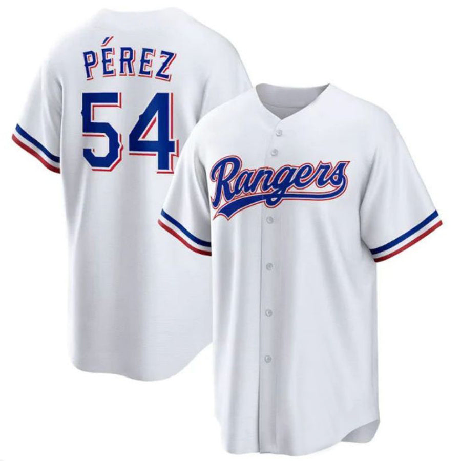 T.Rangers #54 Mart��an P��|rez White Home Replica Player Jersey Baseball Jerseys