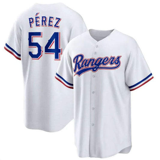 T.Rangers #54 Mart��an P��|rez White Home Replica Player Jersey Baseball Jerseys