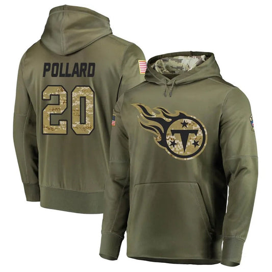 T.Titans #20 Tony Pollard Player Camo Salute To Service Hoodies Olive Football Jerseys