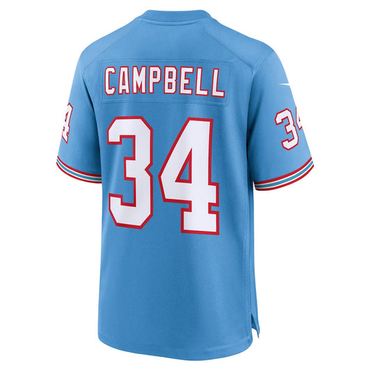 T.Titans #34 Earl Campbell Player Light Blue Throwback Alternate Game Football Jerseys