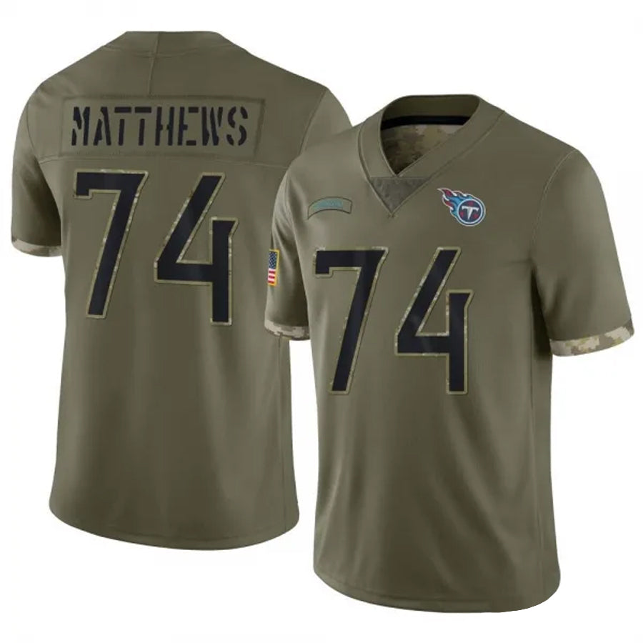 T.Titans #74 Bruce Matthews Player Olive Salute To Service Limited Football Jerseys