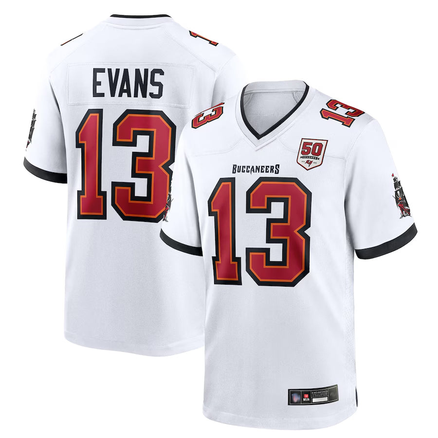 TB.Buccaneers #13 Mike Evans Player White 50th Anniversary Game Football Jerseys
