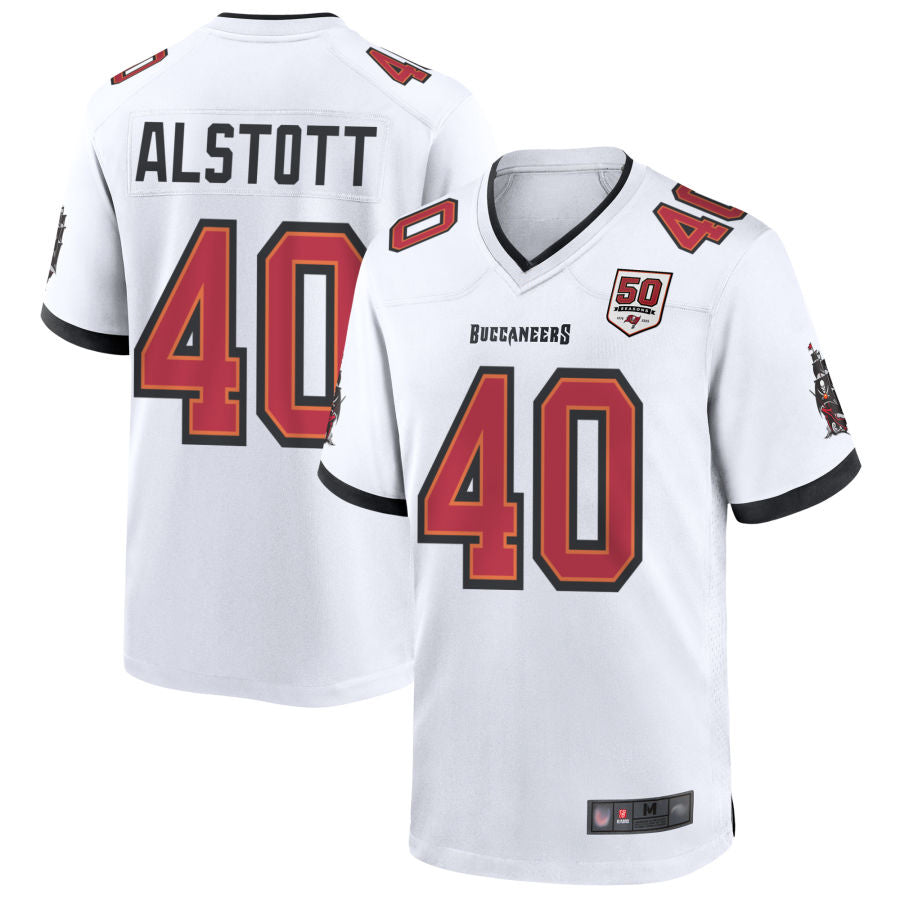 TB.Buccaneers #40 Mike Alstott Player White 50th Anniversary Game Football Jerseys